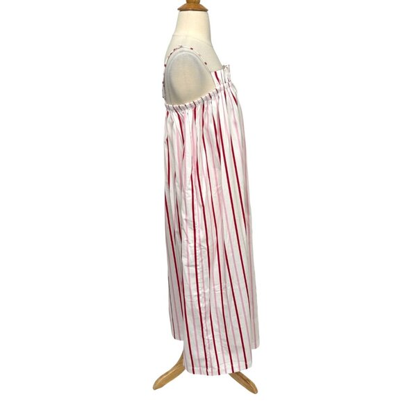Lake Poplin Ruffle Midi Nightgown in Candy Stripe Red White Pink Pockets Size XS - Picture 3 of 10